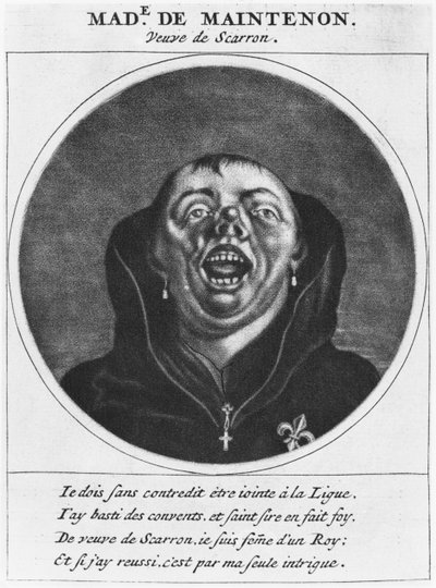 Protestantse karikatuur van Madame de Maintenon, illustratie uit 